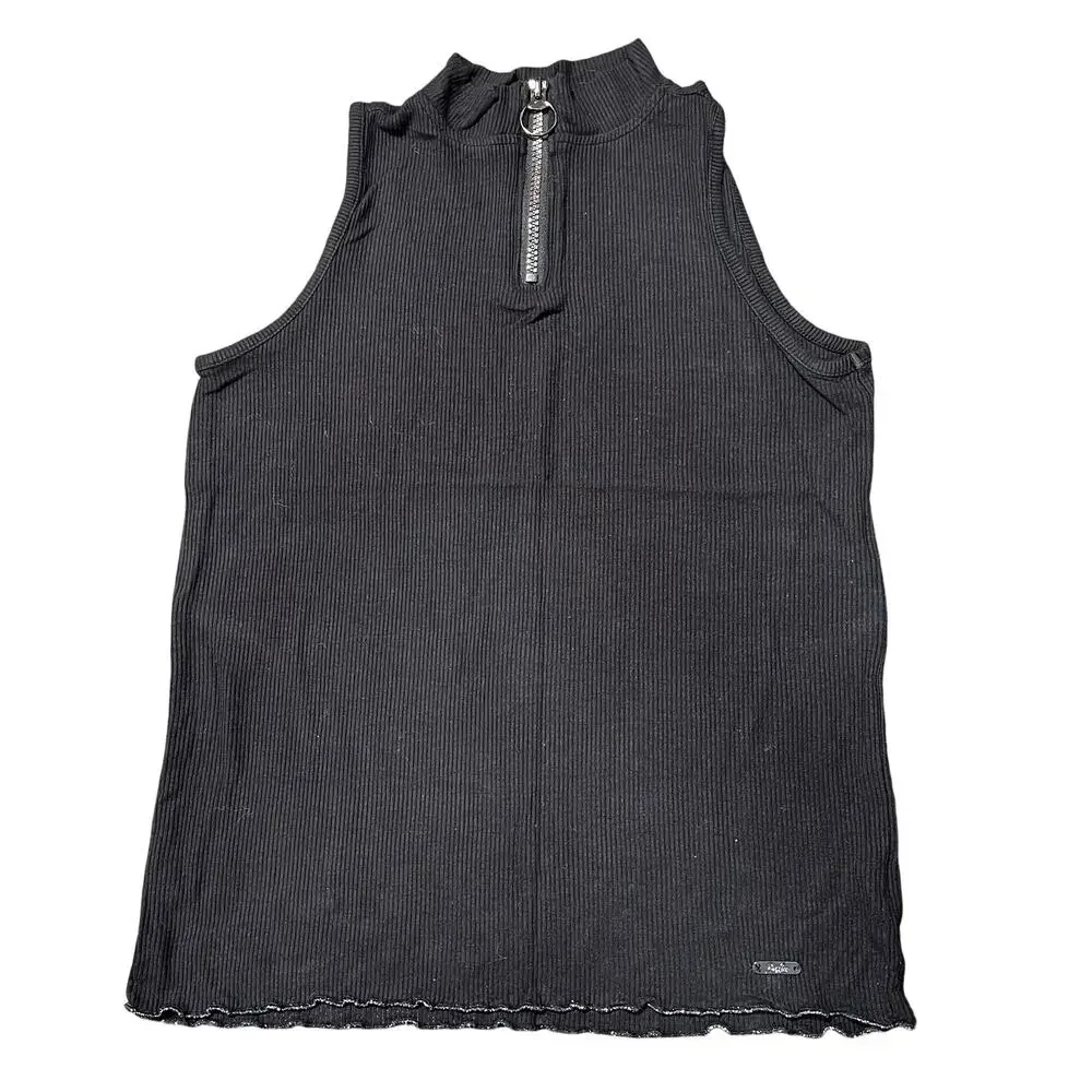 Justice Girls Tank Top Shirt Sleeveless High Collar Quarter Zip Ribbed 14 16